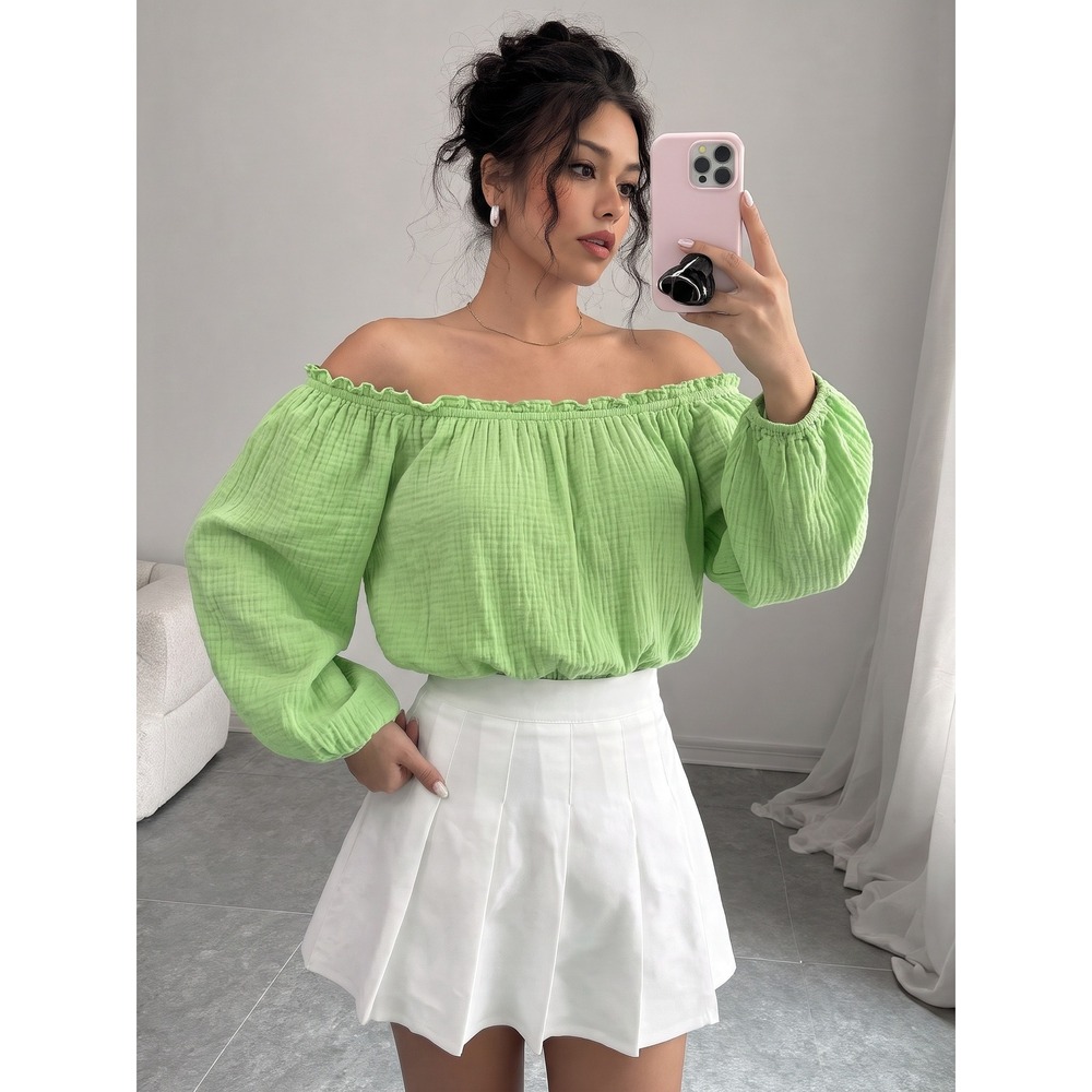 Michael Stars Kate Smocked Top Kiwi Green Double Gauze Cotton M Coastal Summer